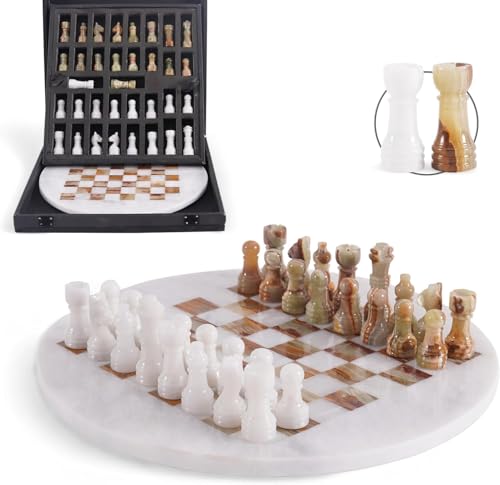Jeu d'échecs en marbre de salon, plateau fait main 30 cm blanc et vert