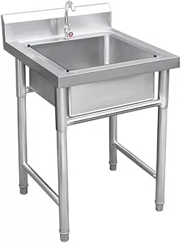 Simple Household Sink with Stand, Single Bowl Large Capacity Sink/wash Basin, Stainless Steel Sink in Commercial Kitchen, Used for Washing, Backyard, Garage, Basement Size 50x50x80cm