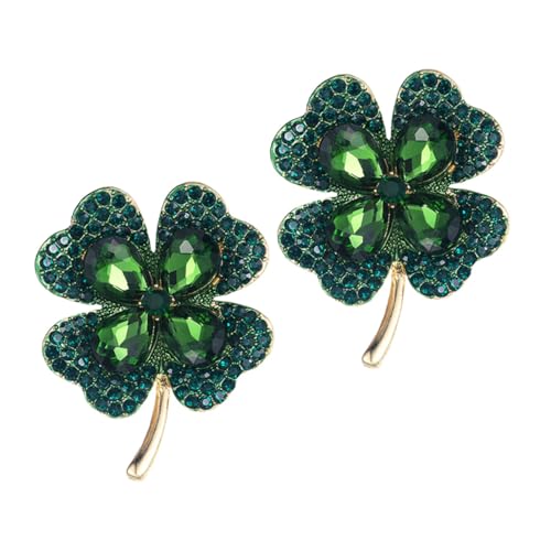 Broche de corsage trèfle rétro en émail vert et métal - 5