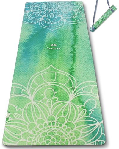 Tapis de Yoga Antidérapant en Caoutchuk Naturel | Surface en Microfibre Douce pour Absorber | Combine un tapis de yoga et une serviette | Lavable à 30°C | Sangle de transport incluse|183 x 68 x 0.4cm