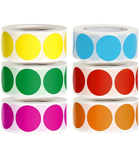 Klebepunkte Bunt Punktaufkleber, 25mm Bunt Etiketten Markierungspunkte, Klebrige Farbkodierung-Aufkleber, Kleine Runde Dot Aufkleber für Büro, Aufbewahrung Beschriftung,, 500 Stücke/ Rolle (6 Rollen) Cover