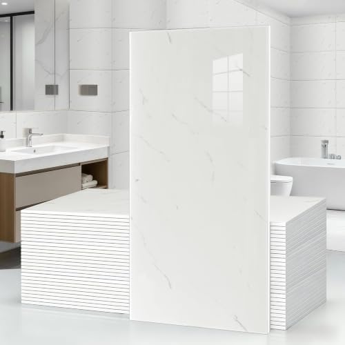 10Pcs Off White Marble Wall Panels 23.6X11.8 PVC Waterproof Tiles Peel and Stick Wall Panels Self Adhesive Backsplash Tiles for Kitchen Living Rooms TV Walls Bathroom Rv Camper Van (Not Real Tile)