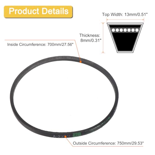 Image of uxcell A27 1 /2 Classic Wrapped V-Belt, 30 inch Outside Circumference, Black, Industrial Rubber V-Belt for Pumps, Fans, Compressors, Agricultural Equipment