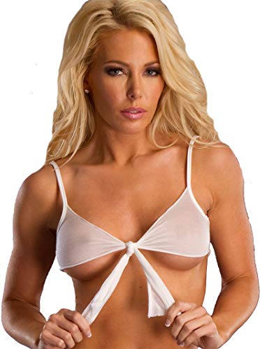 Sexy Tie Front Tank Top in Semi Sheer White Jersey