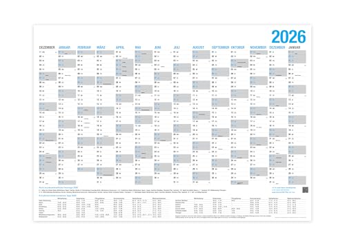 XL Wandkalender 2026 - A3 (29,7 x 40,2 cm) für 14 Monate Dez 2025 - Jan 2027 | Wandplaner mit Ferien- und Feiertage-Übersicht