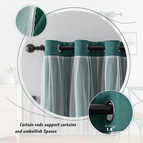 Image of Anytime Double Layer Blackout Curtains 2 Panels， 52Wx84L,Dark Green | Sheer And Fabric Window Drapes Grommet Top Solid Color Bedroom Living Room Home Decor