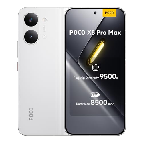 XIAOMI POCO X8 Pro MAX   Smartphone de 12+256GB, Dimensity 9500s, batería de 8500 mAh, Sensor Light Fusion 600 de 50MP con OIS, 1 año de garantía Extra, Cargador no Incluido, Blanco (Versión ES)