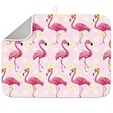 INFUNLY Pink Flamingo Dish Drying Mat for Kitchen Counter 18'X24' Flowers Printed Absorbent Dish Draining Mat Large Modern Heat Resistant Coffee Bar Mats for Table Faucet Sink Coffee Bar Refrigerator