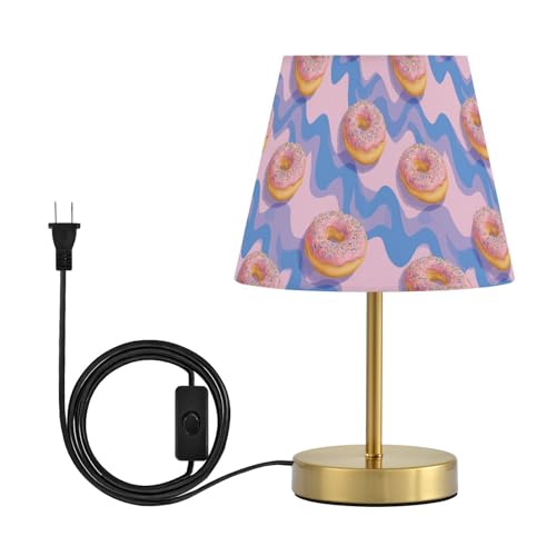 Yasala Table Lamp Blue Pinks Doughnut LED Night Light Minimalist Bedroom Reading Dorm Nightstand Desk Lamp Color Changing Fabric Shade Home Decor