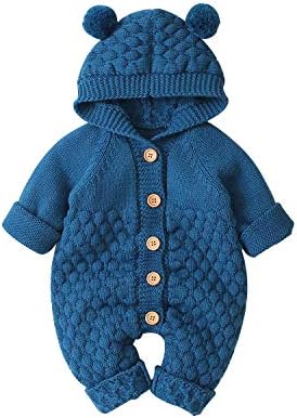 DovFanny Newborn Baby Knitted Sweater Romper Jumpsuit Girls Boys Baby Clothes Unisex Long Sleeve Bodysuit Snowsuit（Blue,3-6M）