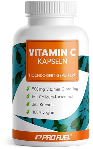 Vitamin C Kapseln 365x mit 500 mg Vitamin C gepuffert - hochwertiges Calcium-Ascorbat - zur täglichen Einnahme - laborgeprüft mit Zertifikat - 100% vegan - Jahresvorrat
