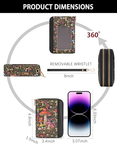 Image of Mushroom Moon Credit Card Holder for Women,Accordion Wallet