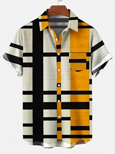 Funky Camisa Hawaiana, Hombres Camisas Hawaianas De Manga Corta Con Botones Hawaianos Camisa Hawaiana De Costura A Cuadros A Rayas Tops Camisa De Playa De Fiesta De Verano De Manga Corta De Secado R Cover