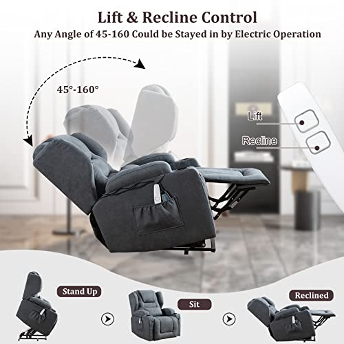 Oqqoee Lift Chair Recliners For Elderly Electric Power Lift Recliner Chair With Massage & Heat Vibration / 3 Positions / 2 Side Pockets/Button Control For Home Living Room #TOP3