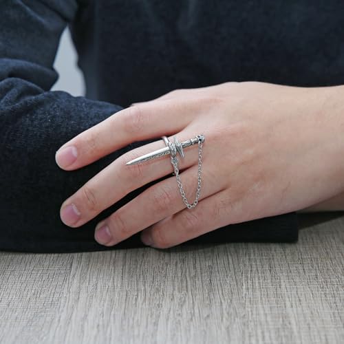 HZMAN Sword Ring for Men Women Stainless Steel Gothic Punk Plug-in Skull Dagger Rings Jewelry Gift4
