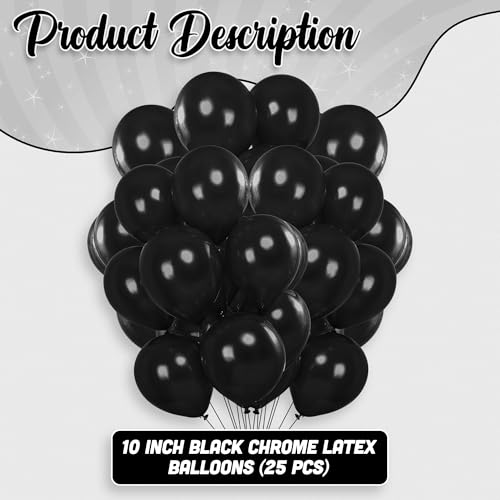 Image of Party Propz Black Balloons for decoration- 25 Pcs Black balloons for Birthday Decoration Items | Balloons for Birthday | black theme birthday decoration | birthday decoration items (latex)