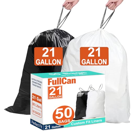 Image of 21 Gallon Code G Heavy Duty Trash Bags 1.2 Mil THICK 50 Count with Reinforced Drawstring Tear & Leak Resistant Fits All 20-21 Gallon & 65 Liter, 75 Liter, 80 Liter Trash Can White & Black