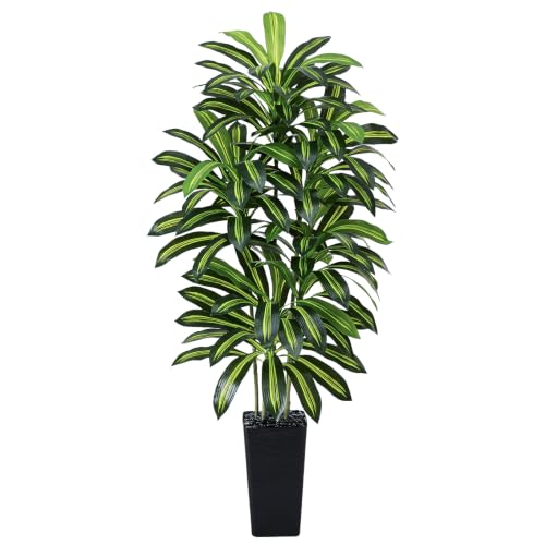 FSOHOI Artificial Dracaena Tree 6FT / Black Planter, Tall Plants Indoor