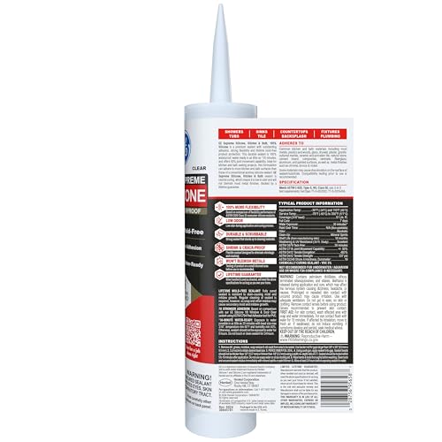 Image of GE Supreme Silicone Caulk for Kitchen & Bathroom, Clear, 10 fl oz Cartridge, 12 Pack - 100% Waterproof Silicone Sealant, 7X Stronger Adhesion, Shrink & Crack Proof