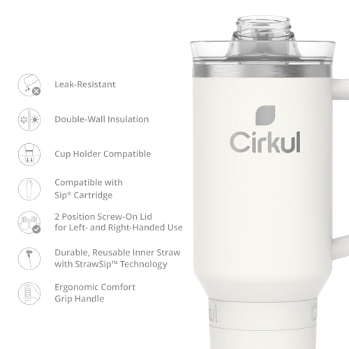 Image of Cirkul 40oz. Pearl Stainless Steel Tumbler with Handle, All-Day StrawSip, Double-Wall Insulated
