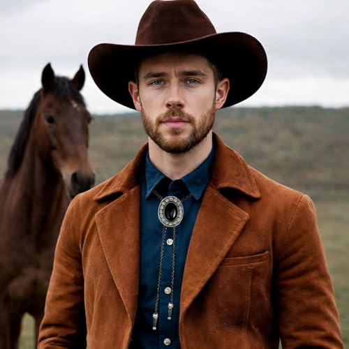Image of GelConnie Bolo Tie for Men Women Western Cowboy Turquoise Leather Necktie | Natural Stone Bolo Tie Necklace for Women Rodeo Cowboy Leather Necktie Native American Western Cowgirl Ties Adjustable Cord