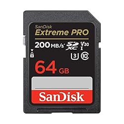 SanDisk 64GB Extreme PRO, Tarjeta de memoria, SDXC...: Ahorra tiempo con velocidades de descarga de tarjetas de hasta 200 MB/s alimentadas por la tecnología SanDisk QuickFlow Combínalo con el SanDisk Professional PRO-READER SD y microSD para lograr las máximas velocidades (se venden por separado) Velocid...