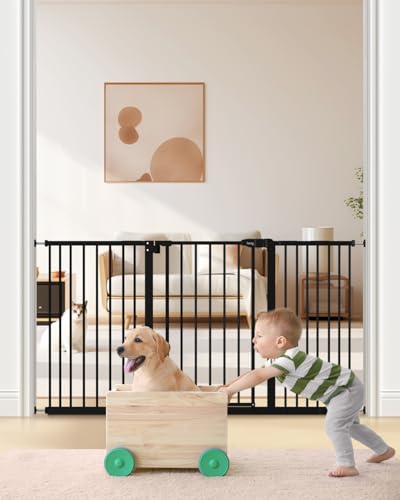 keny 29"-55" Extra Wide Baby Gate, Pressure Mounted No Drilling Dog Gate for Stairs Doorways, Easy Walk Through Safety Gate for Babies or Pets, 30" Tall, Black