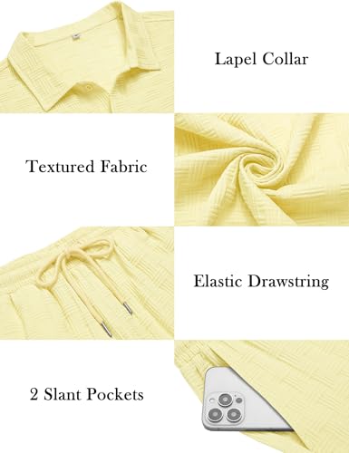 LecGee Mens 2 Piece Outfits Textured Short Sleeve Button Down Shirts and Matching Loose Pants Beach Party Suits3