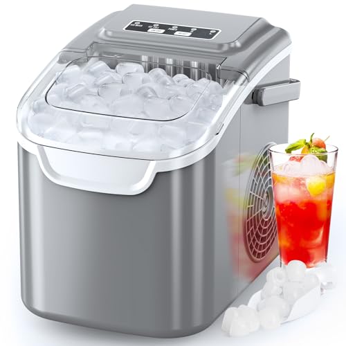 COWSAR Ice Maker Countertop, Portable Ice Makers Countertop, 26.5lbs/24Hrs, 8 Bullet Ice Cubes in 6 Mins, Ice Basket and Scoop, Self Cleaning Mini Ice Machine for Home, Kitchen, Camping