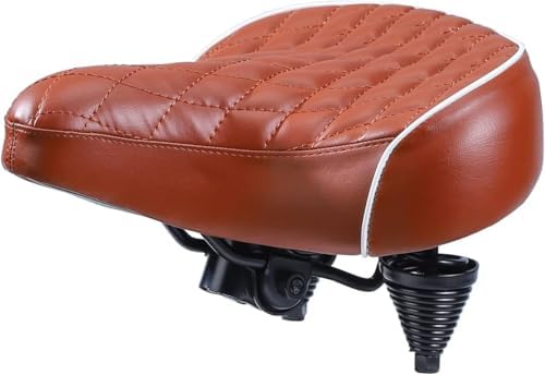 Brown Color Beach Cruiser Bike Seat,Comfortable Extra Wide Suspension Bike Seats for Heavy Riders,Electra Bike Seat Replacement for Men and Women.