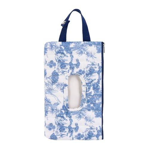 Image of Quilted Baby Wipe Holder Floral Diaper Pouch Portable Quilted Wipes Bag for Car, Stroller (Dark Blue-2)