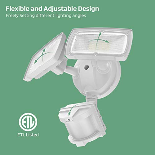 GLORIOUS-LITE LED Security Lights Motion Sensor Outdoor, 28W 3000LM Motion Sensor Flood Light, Motion Sensor Light with 2 Adjustable Heads, 5500K, IP65 Waterproof for Porch Garage Yard