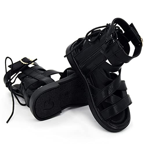 Lafegen Toddler Baby Girl Sandals Side Zipper Non Slip Open Toe Infant Kids Knee High Sandal Summer Dress Shoes 01 Black, 11 Little Kid #TOP4