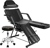 Hicomony Black Lash Bed with Split Legs,Tattoo Chair Bed for Client with Stool, Lash Table for Eyelash Extensions, Adjustable Beauty Salon Spa Equipment