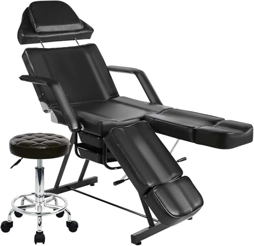 Hicomony Black Lash Bed with Split Legs,Tattoo Chair Bed for Client with Stool, Lash Table for Eyelash Extensions, Adjustable Beauty Salon Spa Equipment