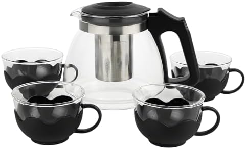 Chaleira Bule 1L com Infusor e 4 Xícaras de Vidro Conjunto para C...