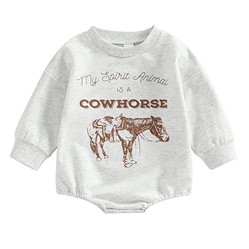 Image of Qiylii Western Baby Boy Clothes Cow Print Onesie Cowboy Crewneck Sweatshirt Oversized Tops Romper Winter Newborn Outfit(B Light Gray 0-3 Months)