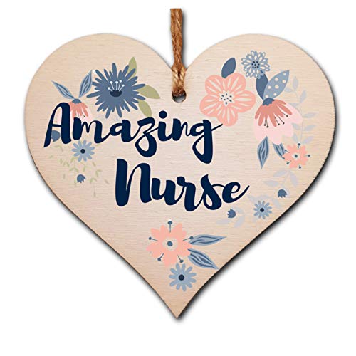 The Plum Penguin Handmade Wooden Hanging Heart Plaque Gift Amazing Nurse Thank You Special Someone Present Floral Style Card Alternative