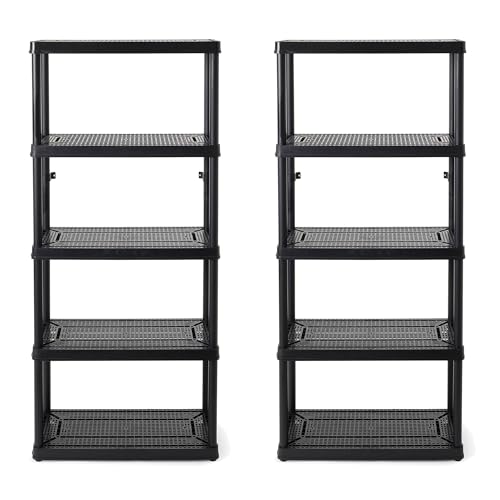 Gracious Living 5 Shelf Fixed Height Ventilated Medium Duty Storage Unit Organizer System for Home, Garage, Basement, and Laundry, Black (2 Pack)