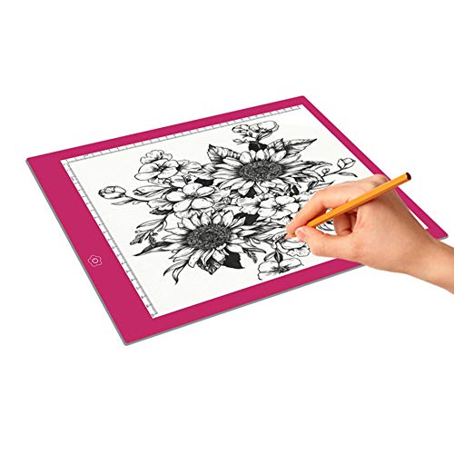 XCXDX Caja De Luz A4 Rosa con Escala, Tablero De Dibujo LED Regulable, Almohadilla De Seguimiento Alimentada por USB para Boceto De Pintura De Diamante De Caligrafía