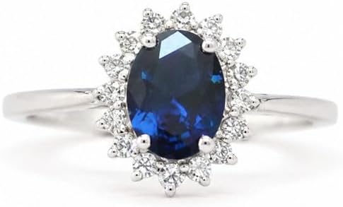 6x8mm Oval Lab Blue Sapphire 925 Sterling Silver CZ Diamond Halo Art Deco Vintage Engagement Ring for Women