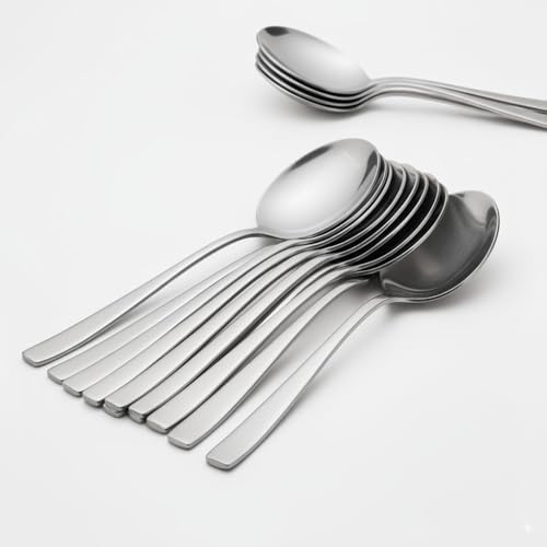 Image of Stainless Steel Spoons Set, Premium Dinner Spoons for Home & Kitchen, Luxury Dining Tableware Cutlery Set Gift for House Warming, Silver Imperial Design (12-imps-Baby Spoon)