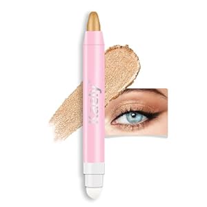 Kaely 1Pcs Beige Gold Shimmer Cream Eye Shadow Brightener Sticks for Eyes Waterproof Pigmented, Double Ended Cream Eyeshadow Stick Pencil Pen with Applicator, Eye Shadow Palette Highlighter Makeup 15