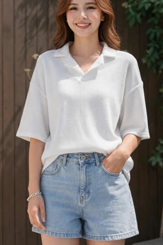 Image of Zilcon Oversized Tshirts for Women V-Neck Summer Short Sleeve Casual Loose Top
