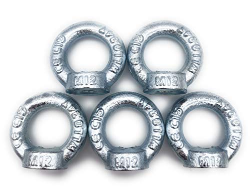 Ringmutter galvanisch Verzinkt C15 - M12-5 Stück - Traglast: 340kg [ Größe Wählbar M6 M8 M10 M12 M16] Kranöse Zurröse Ösenmutter Augenmutter ähnl. DIN 582 (M12)