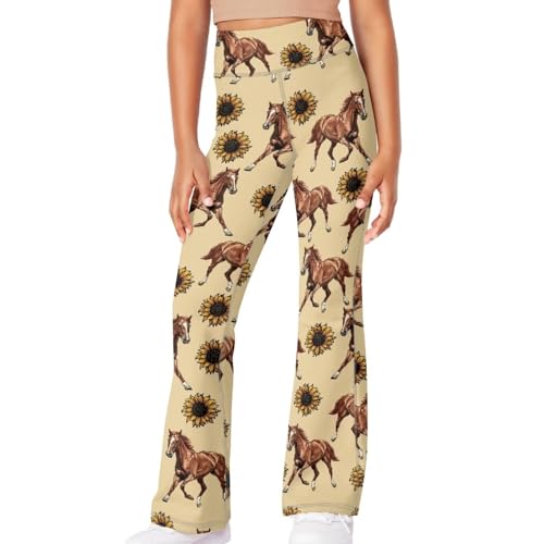 Image of Girls Leggings Floral Print High-Waisted Flared Pants 5-14 Years