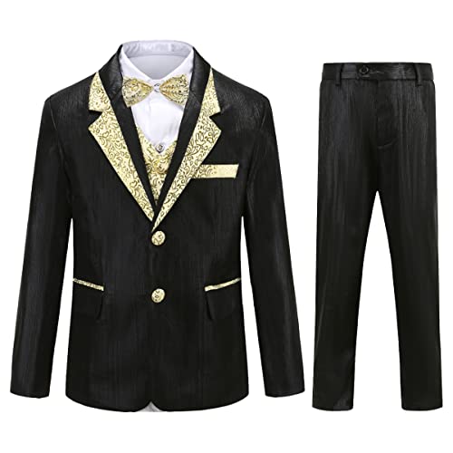 Swotgdoby Boys Slim Fit Suits 4 Pieces Blazer Vest Pants Bowtie Jacket With Gold Rims For Wedding Party Prom #TOP16