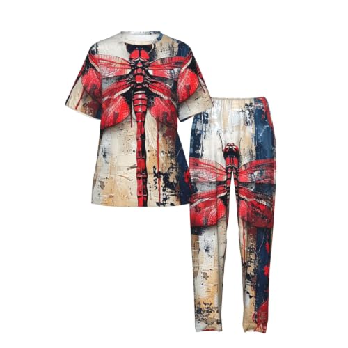 Pyjama court femme libellule rouge idéal pour vos soirées cocooning