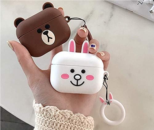 LEWOTE Airpods Pro Silicone Case Funny Cover Compatible for Apple Airpods Pro[Animal Series] (Little brown Bear)