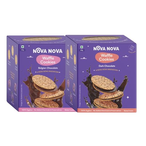 Image of NOVANOVA Assorted Belgian & Dark Chocolate Waffle Cookies - Box Of 12 - Vegetarian, 100% Eggless | No Added Preservatives - 120 G